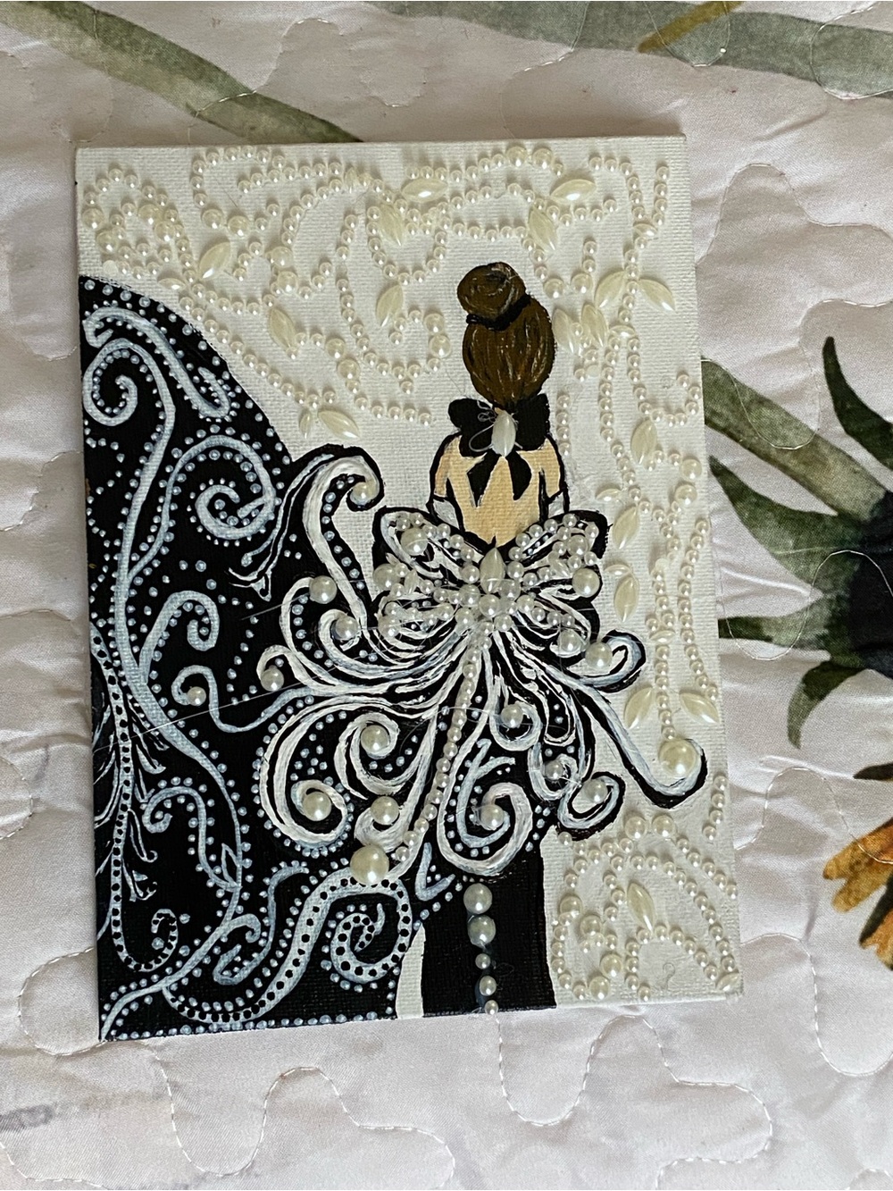 Pearls After midnight A 5X7 Acrylic Painting With 3D Stickers
